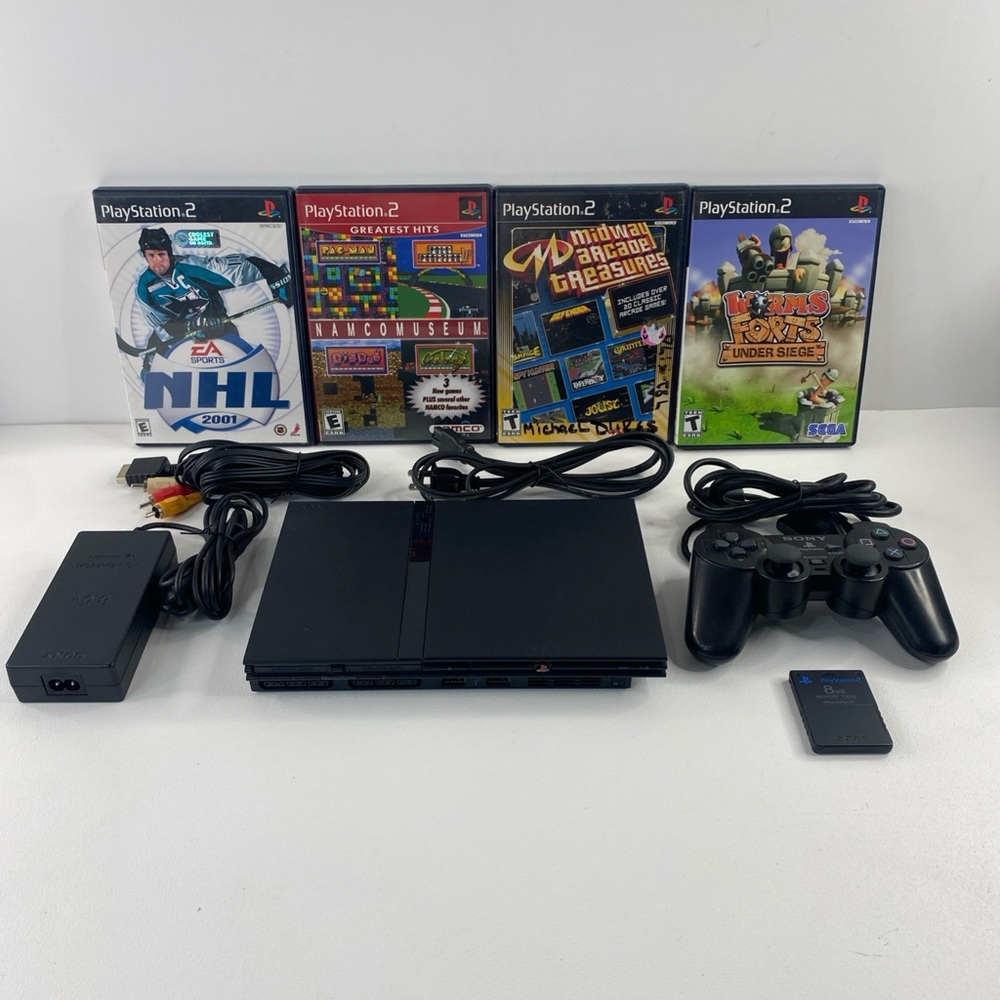 Sony PlayStation PS2 Slim Black SCPH-75001 W/ OEM Controller 4 Games & Cords